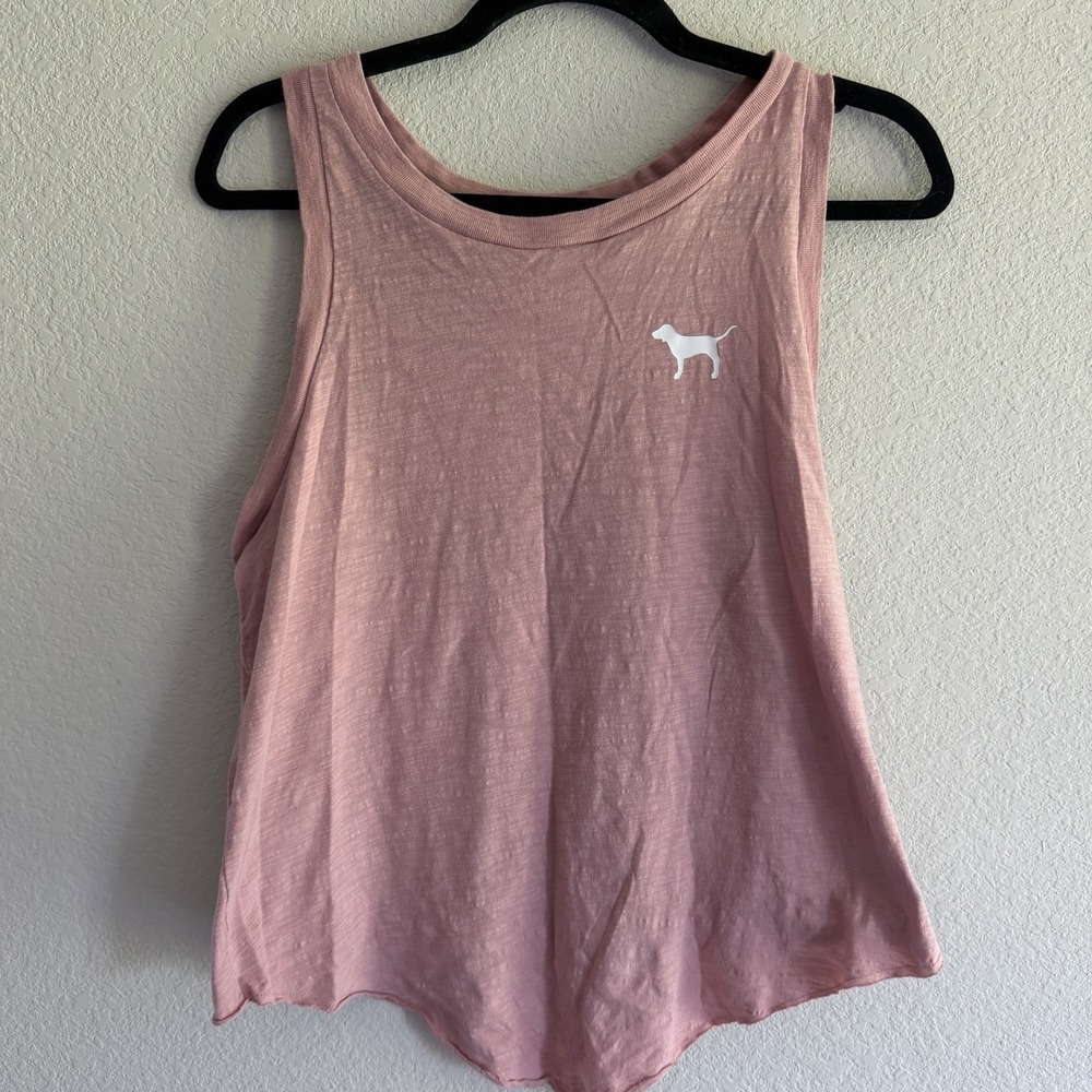 Y2K Pink Victoria's Secret PINK Racerback Tank Top Logo Graphic Shirt Women's M